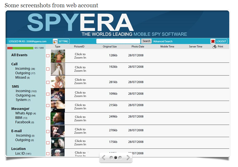 SpyEra iOS SpyPhone Screen