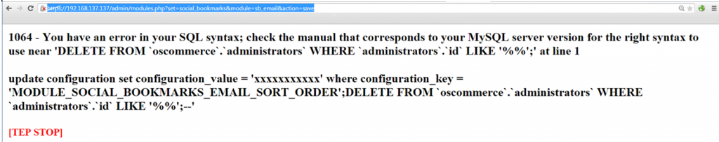 Figure 8 - SQLI Server error