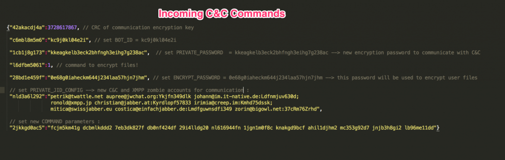 Figure 7 - Example of an incoming C&C command