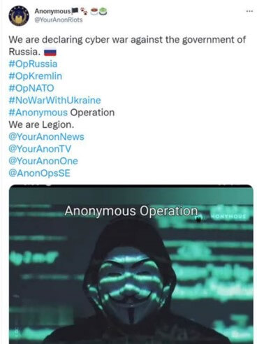 Anonymous declare launch of cyber war against Russia