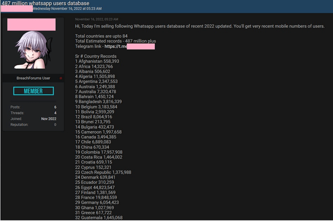 Hacker attempts to sell data of 500 million WhatsApp users on dark web