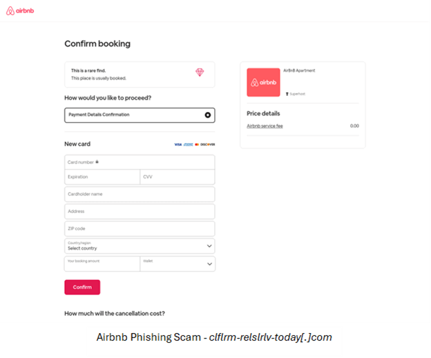 Suplantación de Airbnb en una página clonada o imitación