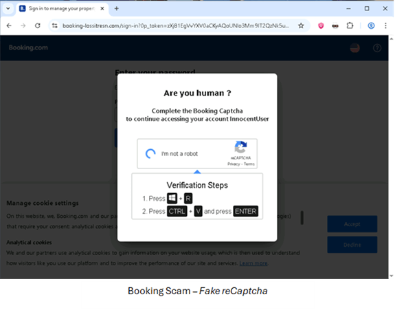 Ventana emergente con recaptcha fraudulento